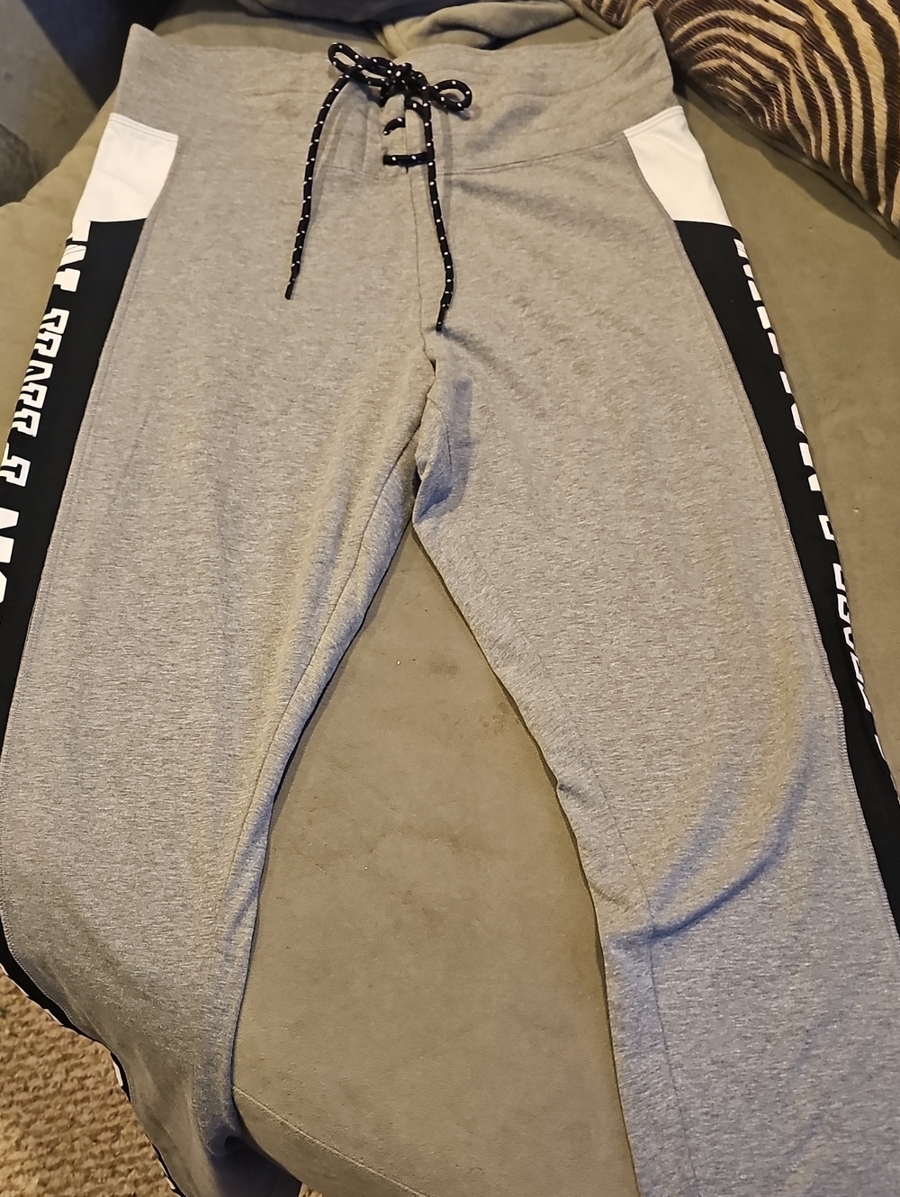PINK Victoria's Secret Gray Joggers with Black & White Side Panels